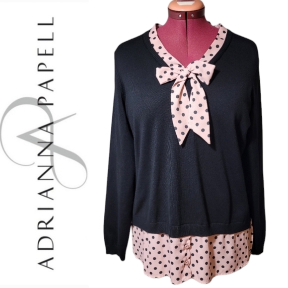 Adrianna Papell Sweaters - XL Adrianna Papell Sweater Blouse Pink Black Bow Tie